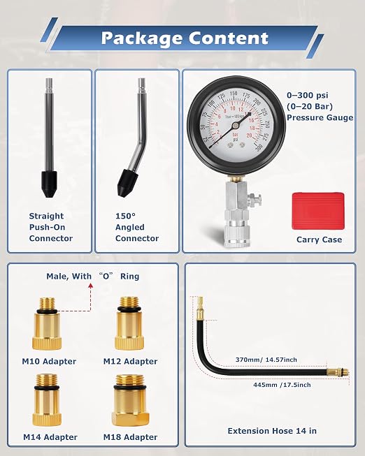 DAYUAN Motorcycle Carburetor Synchronizer Tool Bundle with 8pcs Professional Petrol Engine Compression Tester Kit