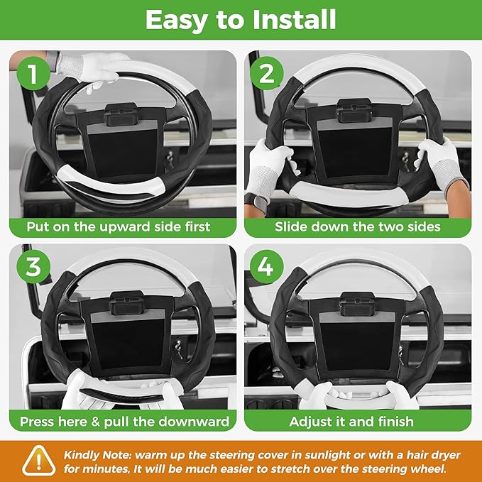 10L0L Golf Cart 14" Steering Wheel Cover for Club Car DS Precedent and Yamaha Models, Breathable Rubber Leather Materials,Good Texture Nice Look(Black+White)