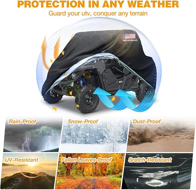 NEVERLAND UTV Covers Heavy Duty, 300D UTV Cover 2-3 Seater All-Weather Protection, Side by Side Cover Waterproof Outdoor Compatible with Honda Pioneer Polaris Ranger 114"x 65"x 73" (American Flag)