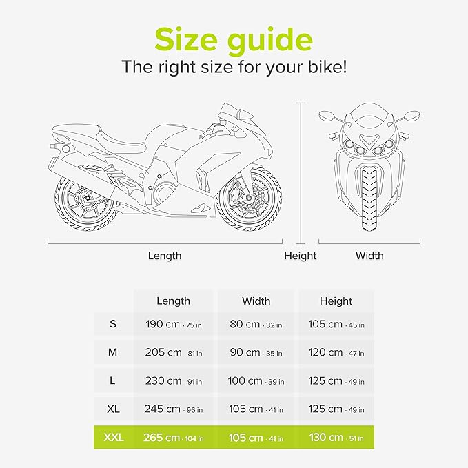 VELMIA Motorcycle Cover Extremely Heat Resistant up to 550 F I High Standard Motorcycle Cover Waterproof Outdoor for All Seasons, Motorcycle Storage, Scooter Cover, Moped Cover, Harley Cover