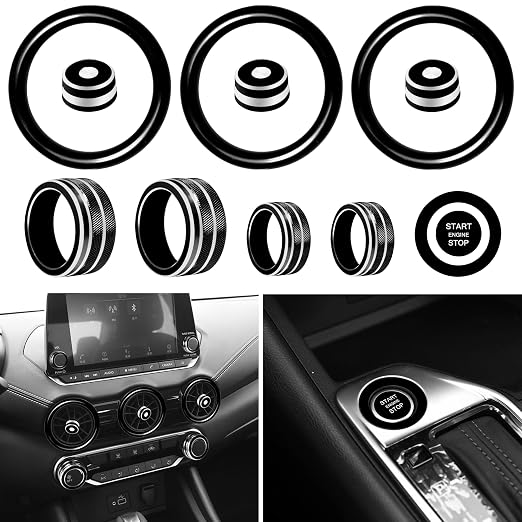 for Nissan Sentra 2025 2024 2020-2023 Accessories Knob Cover Set - Volume Tune Knob Covers, Air Conditioner, Air Vent Outlet Rings/Covers Push Start Stop Button Ring Trim for Sentra, 12Pcs (Black)