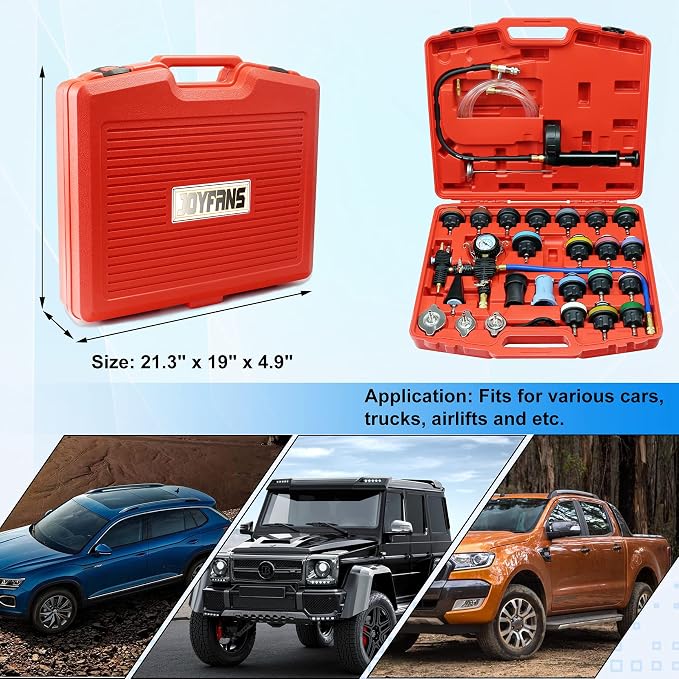 JoyFans Coolant Pressure Tester Kit, Cooling System Coolant Vacuum Refill Kit Automotive Tools Works on Radiator Leak Test & Coolant Fill Purge Service for Cars Trucks Airlift