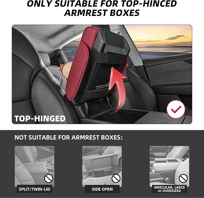 5 in 1 Nappa Leather Console Armrest Cover, Burgundy | Built-in cup holder, tissue slot, phone holder & 2 storage pockets, practical car accessories fit SUV sedan truck
