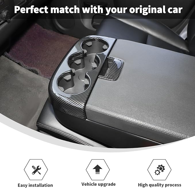 Linskip Center Console Cup Holder Cover Compatible with 2007-2013 Chevy Avalanche Silverado Suburban Tahoe & GMC Yukon/Sierra Jump Seat, Cup Holder Trim, Interior Accessories Carbon Fiber