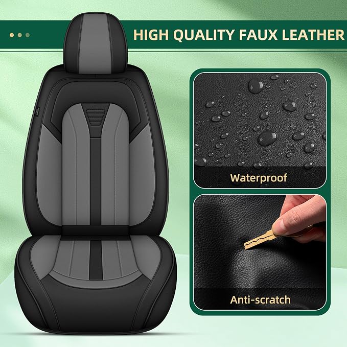 Car Seat Covers Fit for Ford Taurus 2002-2019 Waterproof Leather Seat Covers Breathable and Comfortable All Weather Seat Covers (2 Front Set, Black&Grey)