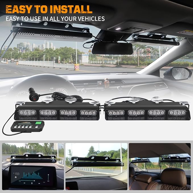 XRIDONSEN Amber White Emergency Dash Strobe Lights & 37 inch 104 LED Roof Top Strobe Light Bar Traffic Advisor Lights for Plow Tow Trucks Construction Vehicles