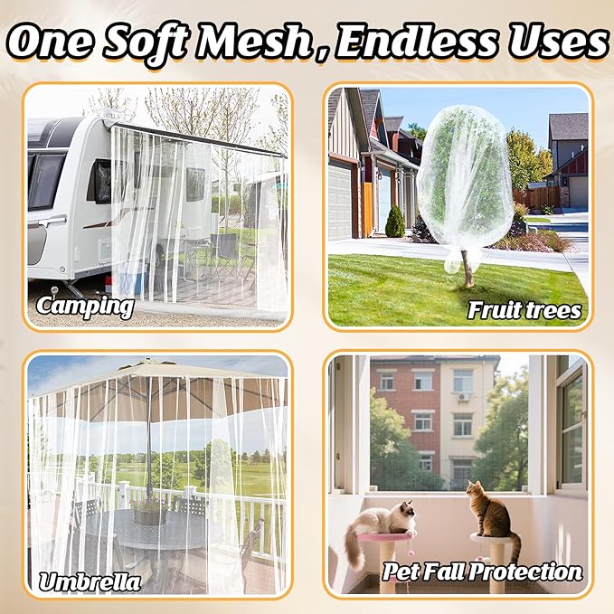 2Pcs 13x10ft Mosquito Net - Mesh Netting for Patio Skin and Plants Protection, Garden Bird Bug Screen, White