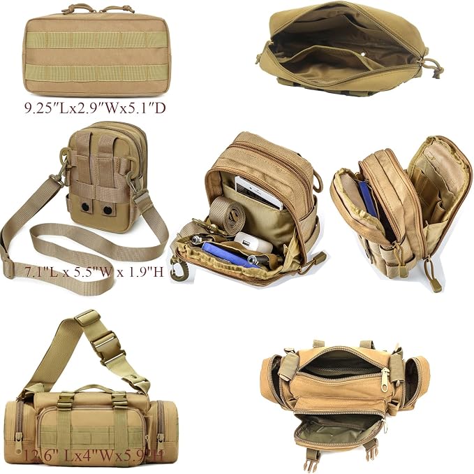6 Pack Tactical Molle Car Seat Back Organizer - Tactical Vehicle Panel Organizer with 5 Detachable Molle Pouch,US Flag Patch and Keychain,Car Backseat Organizer,Great Trunk Accessories for Man
