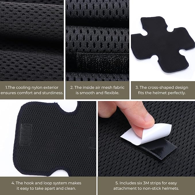 Motorcycle Helmet Liner – Anti-Sweat, Cooling & Reusable. Absorbs Sweat, Prevents Odor & Stains. Easy Hook & Loop Fit for Helmets: Skateboard, Hockey & Bike