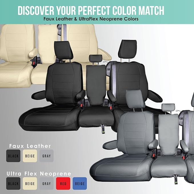 FH Group Custom Fit Car Seat Covers Specifically Made for 2021-2024 Toyota Sienna 8 Seater, Faux Leather Automotive Seat Covers - 2nd Row Solid Beige