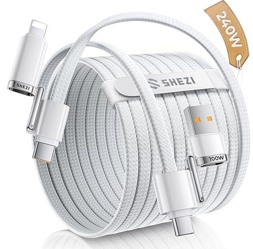 SHEZI Braided USB C to USB C Cable, 240W 4 in 1 Charging Cable 5FT, Fast Charging USB A/C to Lightning/Type C for iPhone 17 16 15 14 Pro Max/MacBook/iPad/Samsung, Multi Charger Cords for All Devices