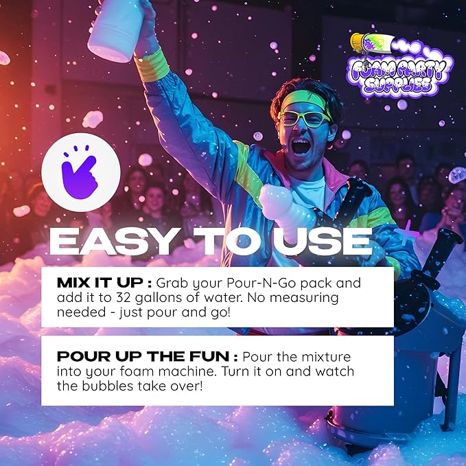 Foam Solution – Makes Up to 20 Gallons of Water – Ultra Concentrated, Non-Toxic & Hypoallergenic – Compatible with All Foam Machines for Parties & Events (20 Gallons)