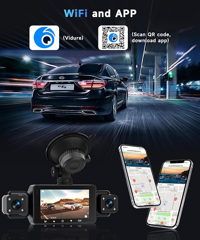 4 Channel 360° Dash Camera Front and Rear Inside Left Right, 3 Inch Dash Cam Support WiFi, Built-in Night Vision Sensitive Motion Detection 24/7 Recording Parking Mode Monitor Reversing Help