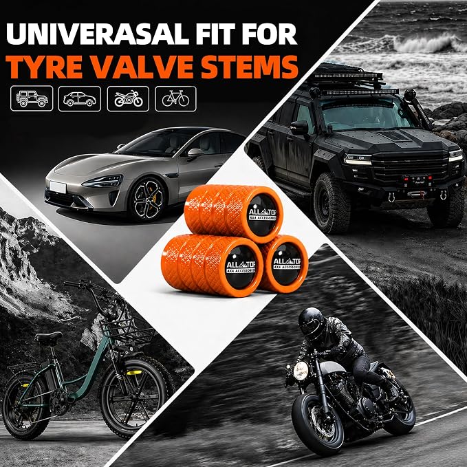 ALL-TOP Tire Valve Stem Caps (5 Pack) Aluminum Tyre Air Valve Cover Corrosion Resistant Universal for Vehicle Truck Motorcycle Car Bike, Orange