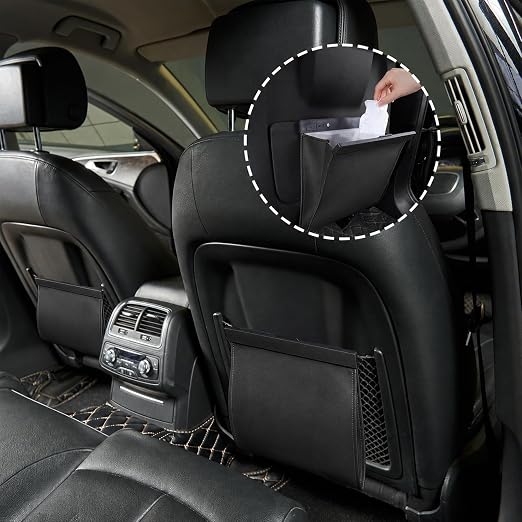 Car Trash Can Leak-Proof, 4 Pack Black Large Capacity Auto Trash Bin with Magnetic Opening, Multi-Purpose Open-Top Car Organizer for Backseat, Console, Door, Phone, Drinks, and Small Items
