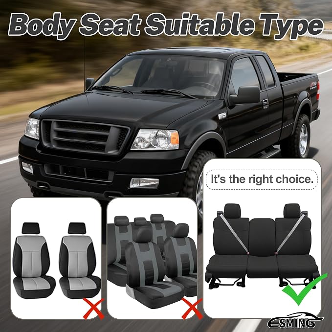 ESMING Heavy-Duty Knitted Fabric Front Seat Covers for Ford F150 XLT Super Cab 2004 2005 2006 2007 2008, Heavy-Duty, Non-Slip & Breathable-Black