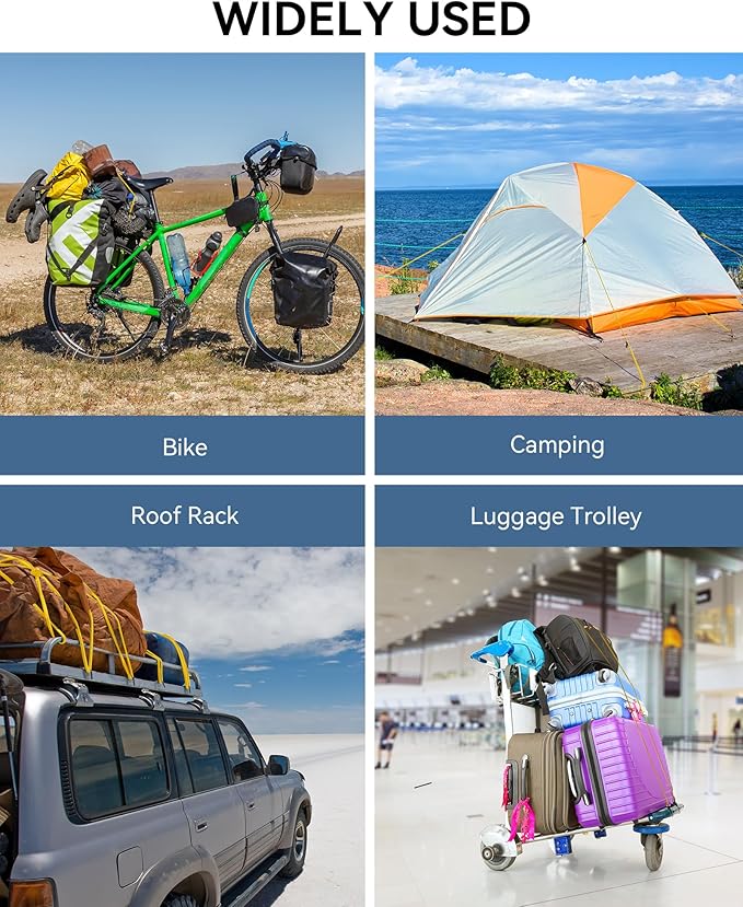 8 Pack 24 Inch Heavy Duty Bungee Cords with Carabiner Hooks, 190 lbs Max Strength Bungee Straps for Cargo, Bike, Cart, Roof Rack, Truck, Tent, Camping, Motorcycle, Outdoor Storage and More, Yellow