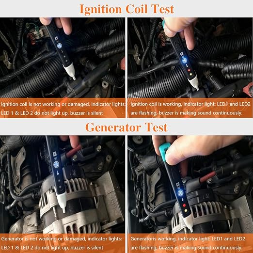 Ignition Coil Tester Tool, Car Spark Plug Tester Relay Testers Pen, Automotive Electronic Magnetic, Ignition Diagnostic with LED, Generator Fuel Injector Fan Testers for Car Truck MC ATV
