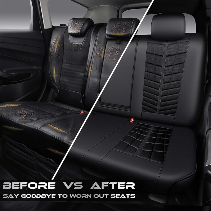 CAR PASS 3D Foam Mesh Back Car Seat Covers,Breathable Leather Rear Seat Cover Anti Slip Universal Fit for Most Cars SUVs Vans Small Trucks 95% Automotive Bench seat, Armrest Compatible,All Black