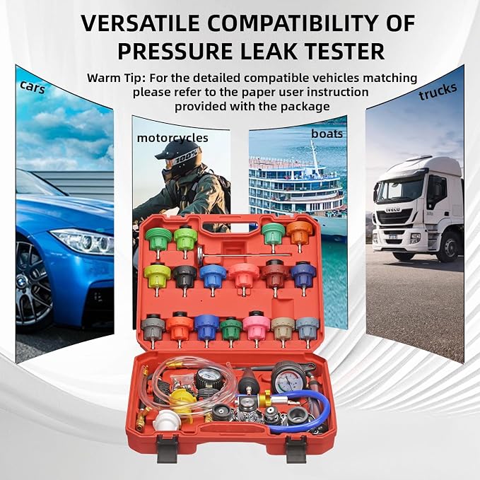 34pcs Coolant Vacuum Refill Kit with 25 Radiator Adapters, Coolant Pressure Tester Kit, Radiator Cooling System Pressure and Vacuum Purge Refill Tool