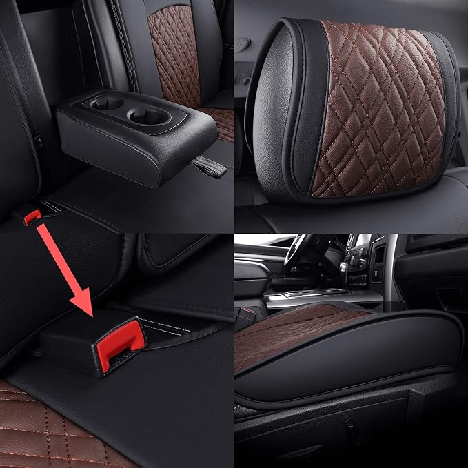 YIERTAI Car Seat Covers for Dodge Ram Fit 2009-2026 1500 2010-2026 2500 3500 Classic Bighorn Longhorn Laramie Tradesman Truck Brown Full Set