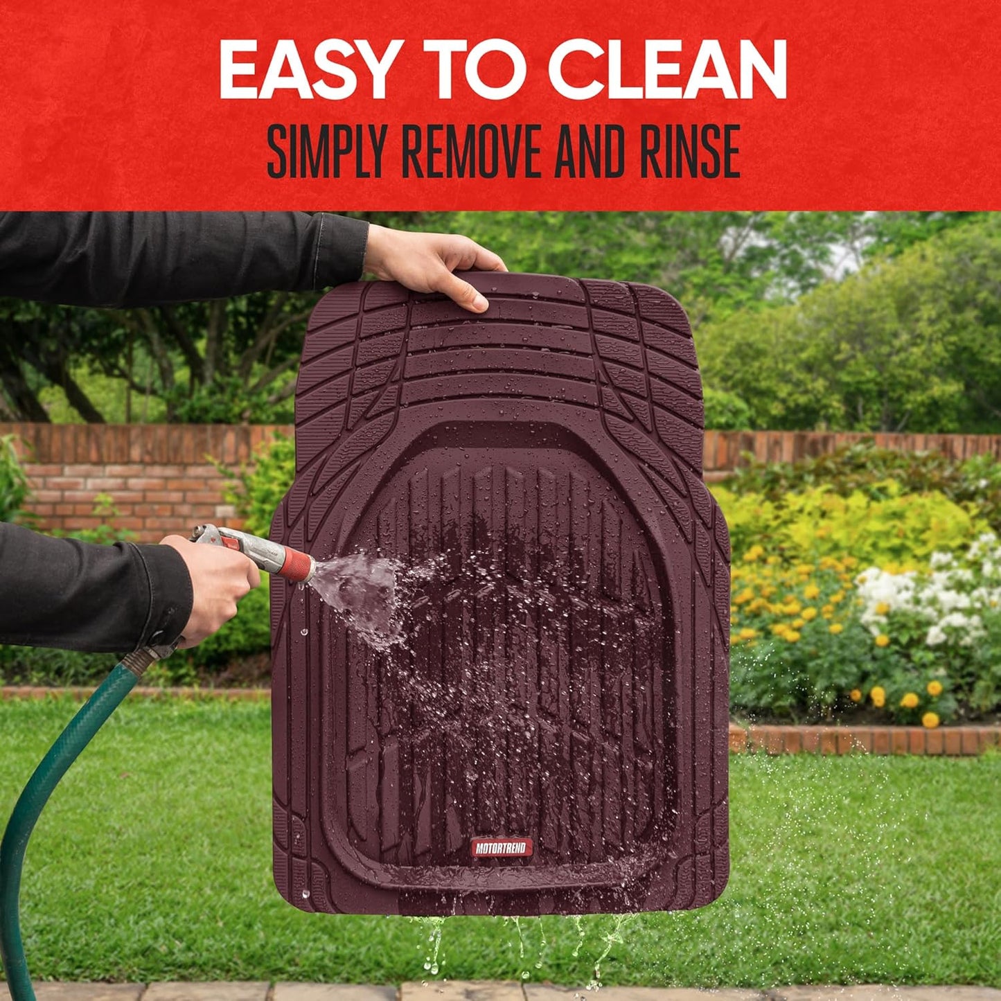 BDK Red All Weather Heavy Duty Car Floor Mats Interior Liners for Auto Van Truck SUV, Heavy Duty All Weather Protection, Fits Front & Rear