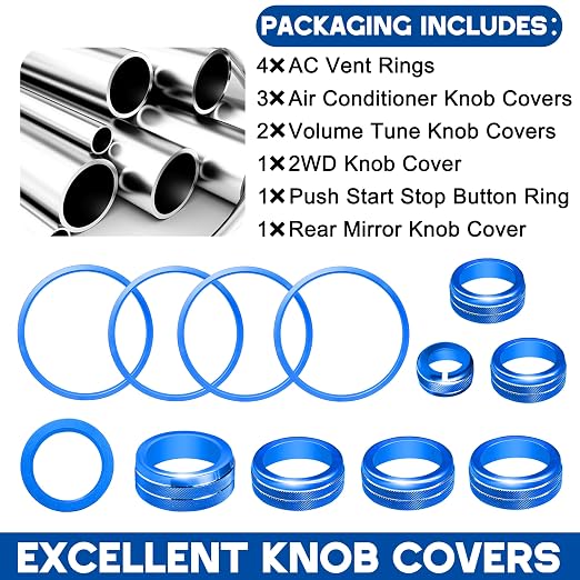 for Toyota Tacoma Accessories 2023 2022 2021 2020 with 8" or 7" Touchscreens Knob Covers - AC Vent Ring Button Knob Covers for Air Conditioner Volume Mirror Push Start Stop Button Trim 12Pcs (Blue)