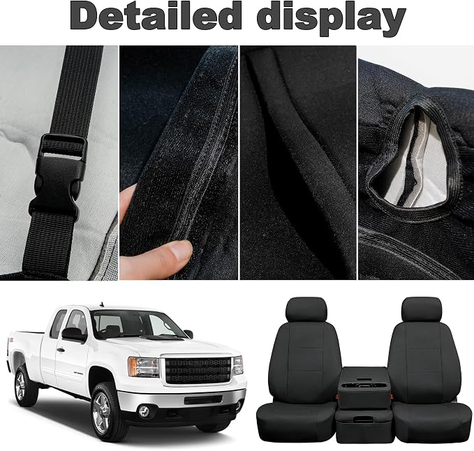 Seat Covers for Chevy Silverado & GMC Sierra 1500/2500HD 2007-2013 Heavy Duty Cloth Protector Interior Accessories,Waterproof & Machine Washable-Black (Front)