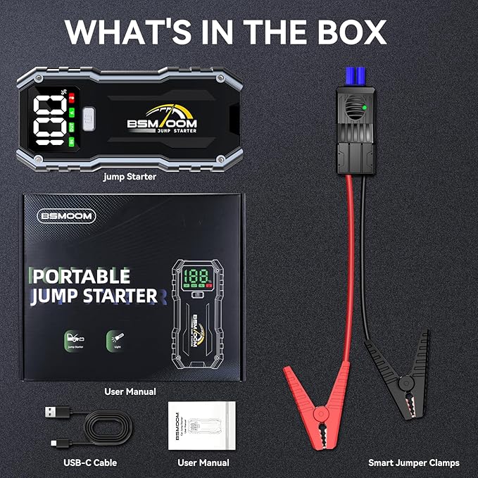Jump Starter, 7000A 26800mAh Jump Starter Battery Pack, Car Jump Starter Battery Pack for up to All Gas and 10.0L Diesel Engines with LED Display, LED Light, Power Bank with Type C Port