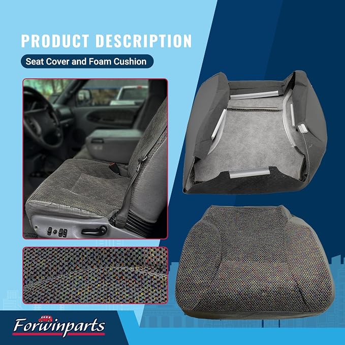 Forwinparts Front Driver Side Bottom Cloth Seat Cover and Foam Cushion for 1998 1999 2000 2001 2002 Dodge Ram 1500 2500 3500 Mist Gray
