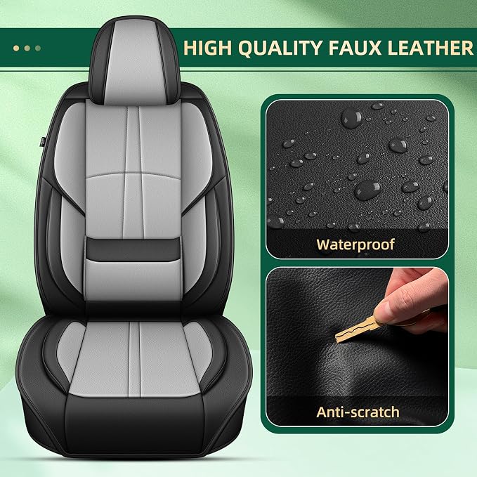 Seat Covers Fit for Jeep Patriot 2007-2017-Waterproof Faux Leather Car Seat Covers 5 Seats-Full Set Seat Covers(Black&Gray)