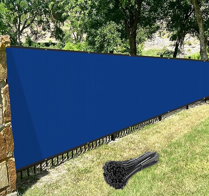 Windscreen4less Privacy Fence Screen Heavy Duty Windscreen Fencing Mesh Fabric Shade Net Cover with Brass Grommtes for Outdoor Wall Garden Yard Pool Deck, 8'x97' Blue