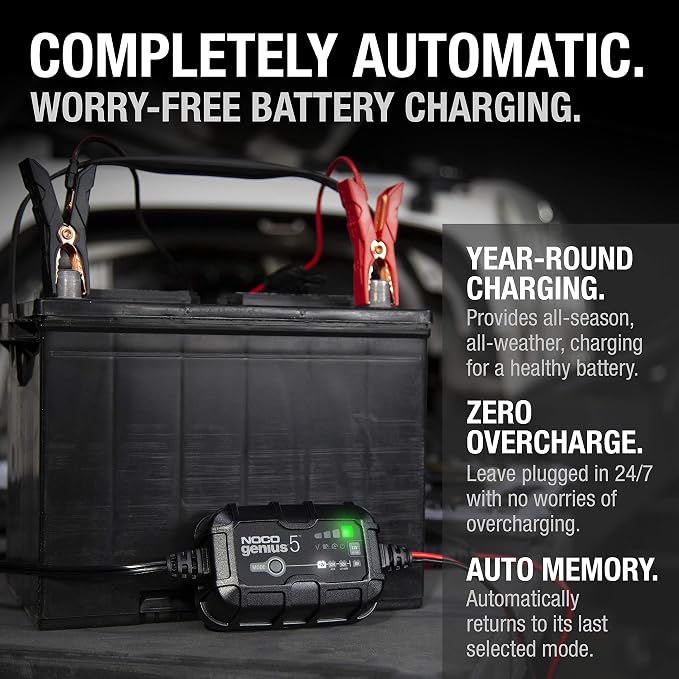 NOCO GENIUS5: 5A 6V/12V Smart Battery Charger – Automatic Maintainer,Trickle Charger & Desulfator with Overcharge Protection & Temperature Compensation – for Lead-Acid-& Lithium Batteries,(Pack of 6)