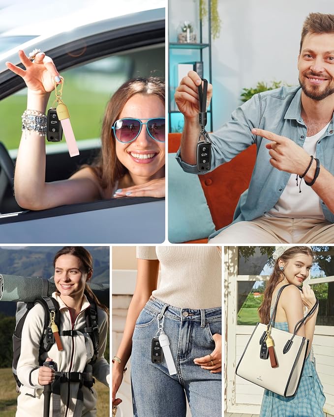 ExtreLife Keychain, Works with Apple Find My, Leather Car Keychain for Women and Men, Car Key Fob Holder, Key Chain with GPS Tracker, Anti-Lost Smart Keys Finder, Rechargeable, White