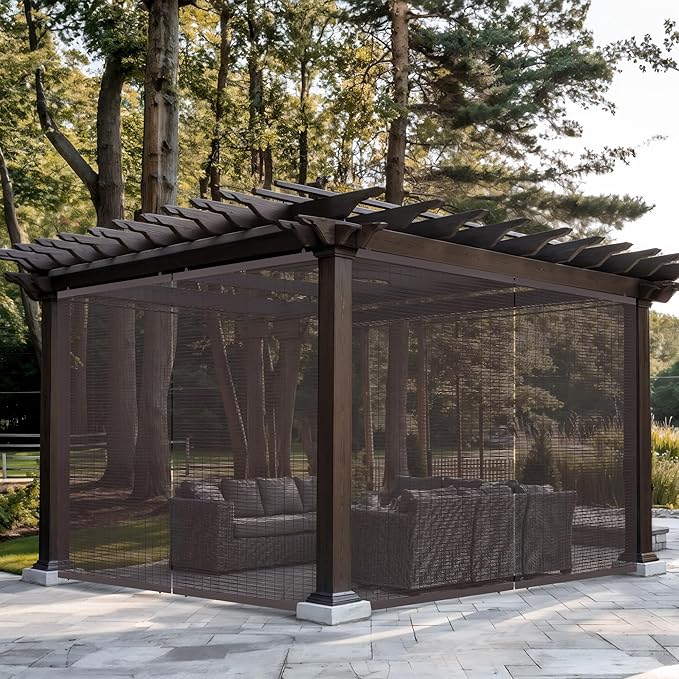 LazBlinds Cordless Roller Shades for Outdoor, Exterior Light Filtering Roll up Shades, Hanging Sunscreen for Patio, Balcony Indoor/Outdoor Porch, 34'' W x 48'' H, Dark Coffee