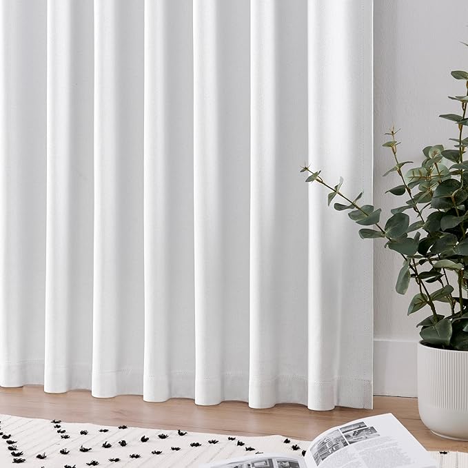 Joydeco Faux Linen Blackout Curtains for Bedroom,White Blackout Curtains 120 inches Long,100% Blackout Solid Thermal Insulated Window Drapes Luxury Decor for Living Room(W52xL120 Inch,White)