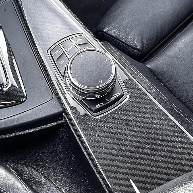 Real Carbon Fiber Center Console Trim Kit Compatible with 2012-2019 BMW 3 Series F30 F31 F34, 2014-2020 BMW 4 Series F32 F36, Gear Shift Panel & Multimedia Button Cover – Not Fit F33
