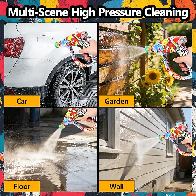 Graffiti Foam Cannon Kit with Short Pressure Washer Gun 3/8" Quick Connect M22-15mm Adapter Adjustable Snow Foam Bottle with 1/4" Quick Connect and 5 Nozzle Tips for Car Wash