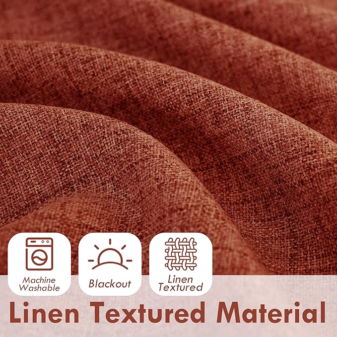 DriftAway Double Layer Linen Blackout Tie Up Curtains Thermal Insulated Fully Lined Balloon Roman Shade Bathroom Window Adjustable Rod Pocket for Small Window 25 Inch by 47 Inch Burnt Orange