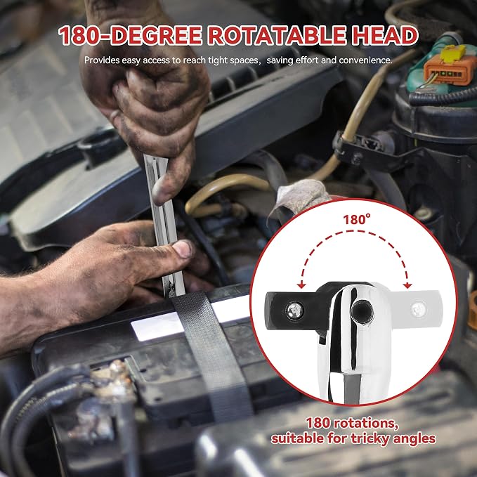 10PC Breaker Bar Set, Dual-end 3 Extension Bars, 3/8", 1/2" 1/4" Drive | 3/8", 1/2" and 1/4" Drive, 180° Rotatable Head, 6'', 10'', 15'' Length, 3 Extension Bars, Organizer Case