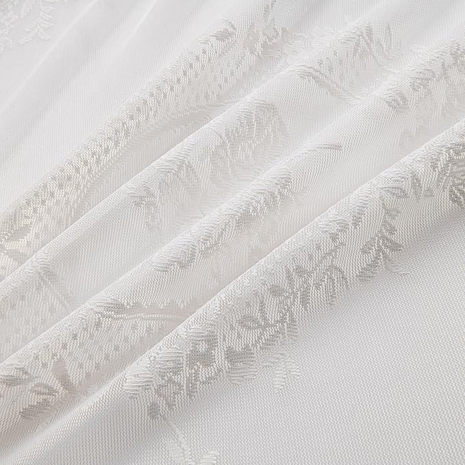 Sutuo Home Lace Curtains 2 Panels 90 Inches Long, Vintage Embroidered Floral Rose Sheer Curtains for Bedroom Living Room, Privacy Country Rustic Windows Treatment Pair, Rod Pocket, W57 x L90,Ivory