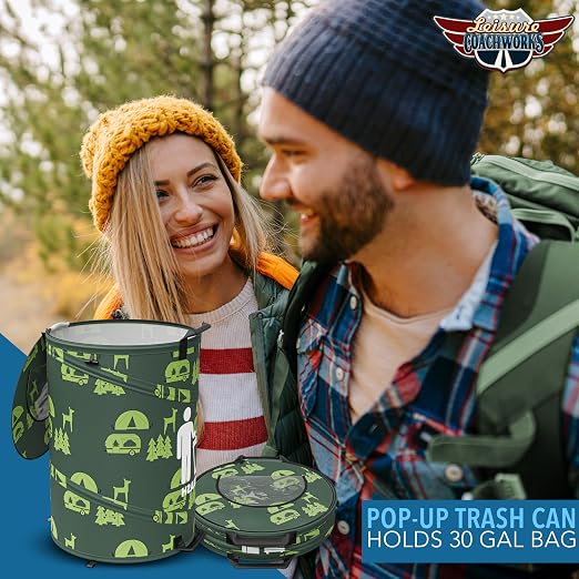 30 Gallon Collapsible Pop-Up Trash Can for RV's, Camping, Recycling, Yard Waste, Leaf Bag, Children Toy Bin (2 Trash Can)