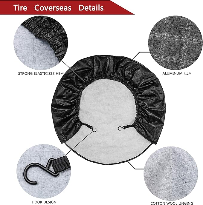 Moonet Tire Covers for RV Wheel (4 Pack Black), Oxford Waterproof UV Sun Protectors for Motorhome Boat Trailer Camper Van SUV, Fits Tire Diameter 19"-21" & Tire Width 11"