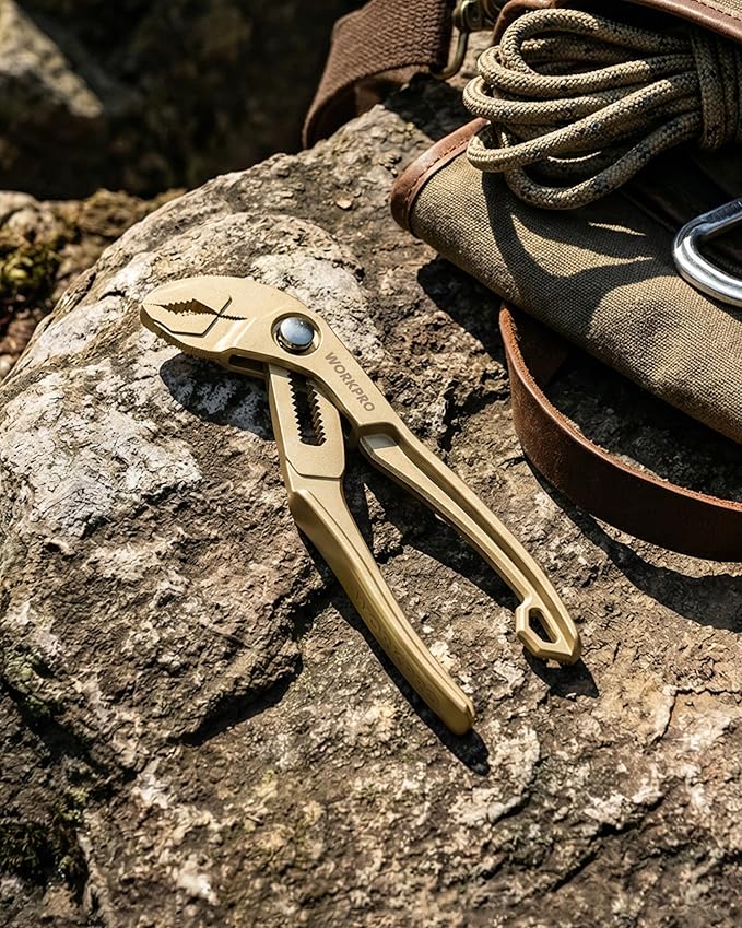 WORKPRO Mini Water Pump Pliers, 4-Inch Groove Joint Pliers, Fast Adjustable Tongue and Groove Plier with 15-Position Push-Lock, V-Jaw for Multi-Surface Grip, EDC Plier for Tight Spaces & Versatile Use