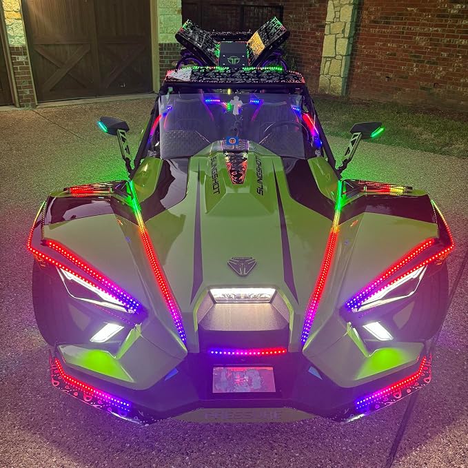 2PCS 3FT Rolls RGB Dream Color Chasing Flow Breath Strobe LEDs Tinted Full Black Out PCB Smoked Light Strips Bluetooth Remote Ctrl for Car Truck Slingshot Wheel Hood Grille Lights