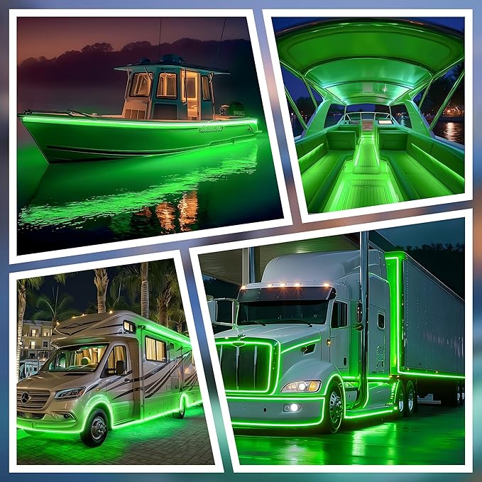 SHUNLEE Led Boat Lights Green 18FT, IP67 COB Waterproof Marine Pontoon Led Lights, Boat Interior Strip Lights for Pontoon, Deck, Night Fishing, Kayak, RV, Bass (18FT-Green)