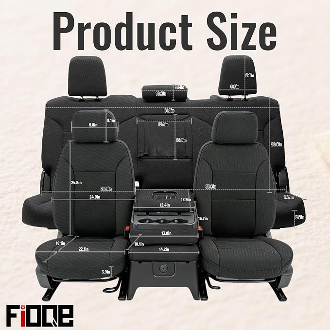 Thickened Composite Fabric Front & Rear Seat Covers for Chevy Silverado GMC Sierra 1500 Crew Cab 2019-2026 Durable Cloth Composite Foam with Headrest and Console Covers- Black