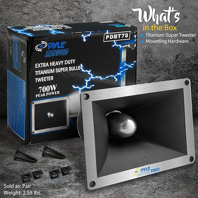 Pyle 2 Inch Car Speaker Tweeter - Heavy Duty 700 Watt High Power Super Titanium Audio Tweeter System w/ Die Cast Aluminum Frame, 2kHz-25 kHz Frequency, 112 dB, 4-8 Ohm, Crossover Capacitor PDBT78