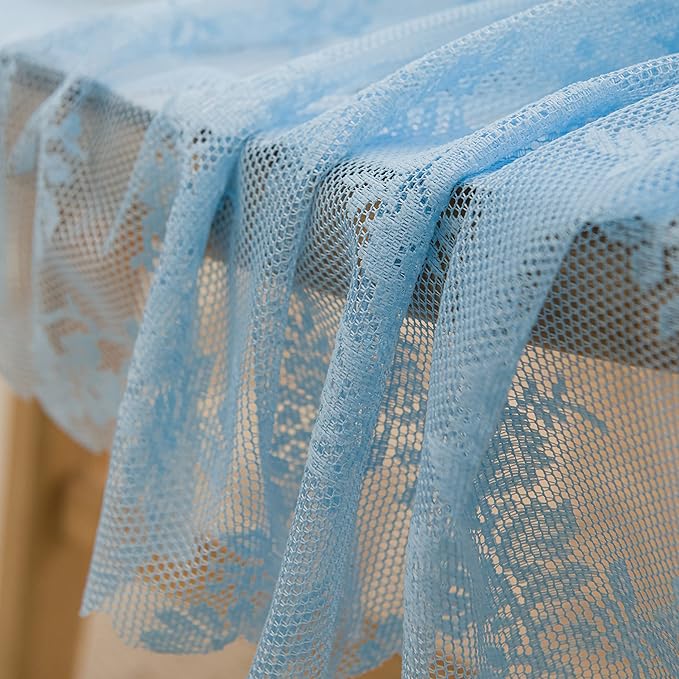 Sutuo Home Blue Lace Curtains 45 Inches Length, Set of 2 Sheer Window Curtain Panels Floral Embroidery Vintage Voile Window Panel Treatment for Bedroom Living Room Kitchen Decor Rod Pocket W57 x L45