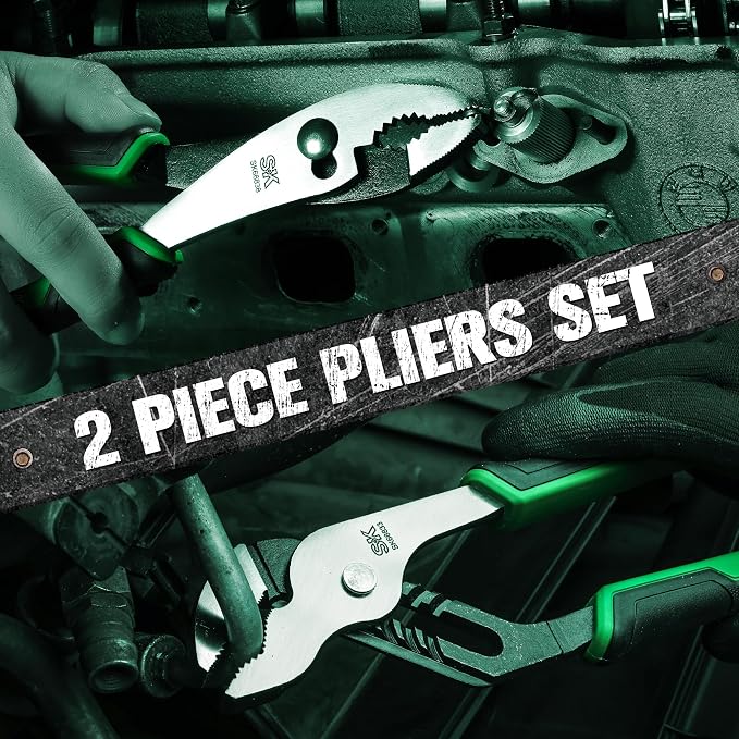 SK 2-Piece Pliers Set, 8-Inch Slip Joint & 10-Inch Groove Joint Pliers, Premium CR-V Construction, Ergonomic Anti-slip Handle for Comfortable Grip